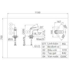 Vòi lavabo chậu rửa mặt Viglacera VG142 nóng lạnh