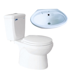 Bồn cầu 2 khối Thiên Thanh Waves 2 nhấn nắp thường + Lavabo LT04