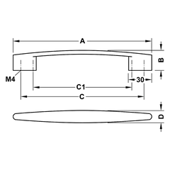 [Hafele] Tay Nắm Tủ H1350 180X26 (Niken Mờ) 110.34.636