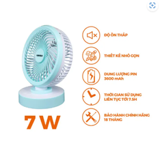 Quạt Sạc Nanoco NRF6213 – 6 inch, 4 Cấp Gió, Có Xoay, Pin 3600mAh – Màu Xanh / Hồng