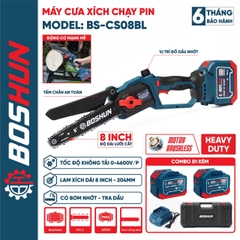 Máy Cưa Xích Pin Boshun BS-CS08BL Lam Xích 8 INCH, Không Chổi Than, 100% Lõi Đồng