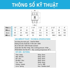 [Minh Hòa] Van một chiều đồng lò xo MIHA - PN16