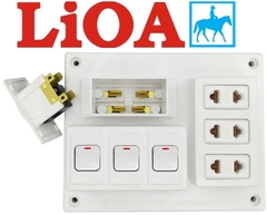 Bảng điện nổi CB 15A có 3 ổ cắm đôi 2 chấu và 3 công tắc 1 chiều LiOA B-CB15A3C