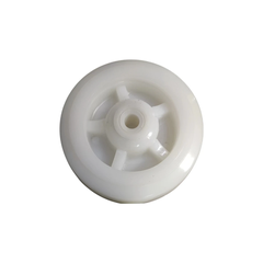 Bánh Đơn PA Trắng Phẳng Bánh của Càng M6-inox 304 (có Nút nhựa+ống inox 304 lỗ trục 12)