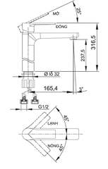[Luxta] Vòi lavabo nóng lạnh (Thân ống trúc, tay gật gù, bao gồm dây cấp) L1228B