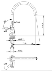 [Luxta] Vòi rửa chén lạnh (Cần cong, tay gạt) L3105