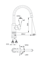 [Luxta] Vòi rửa chén nóng lạnh (Cần cong, tay gật gù, bao gồm dây cấp) L3222X6
