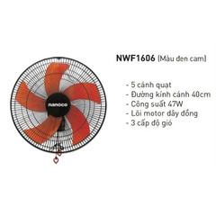 Quạt treo CN NWF1606 47W (đen cam) Nanoco