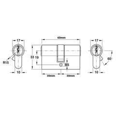 [Hafele] Ruột Khóa 2 Đầu Chìa 65Mm 916.95.116