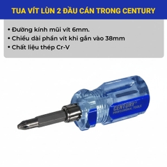 Tua vít 2 đầu cán trong lùn 6x55mm Century