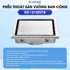 [Rangos] Thoát sàn ban công cao cấp INOX 304 RG-D150V1B