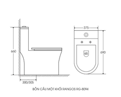 [Rangos] Bồn cầu vệ sinh bằng sứ một khối RG-8094
