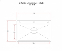 [Rangos] Chậu rửa bát handmade 1 hố lớn RGS-7545