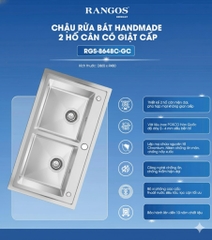 [Rangos] Chậu rửa bát handmade 2 hố cân có giật cấp RGS-8648C-GC (KT: 860x480x240mm)