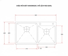 [Rangos] Chậu rửa bát handmade 2 hố lệch RGS-8245L (KT: 820x450x240mm)