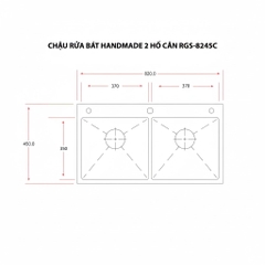 [Rangos] Chậu rửa bát handmade 2 hố cân RGS-8245C (KT: 820x450x240mm)