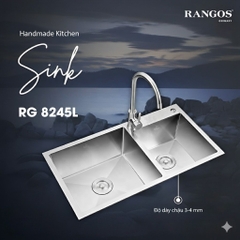 [Rangos] Chậu rửa bát handmade 2 hố lệch RGS-8245L (KT: 820x450x240mm)