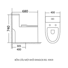 [Rangos] Bồn cầu vệ sinh bằng sứ một khối RG-8082B