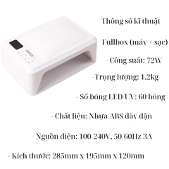 Máy Hơ Gel UV/LED SNRQI T8 72W 60 Bóng Tháo Đế Hơ 2 Tay