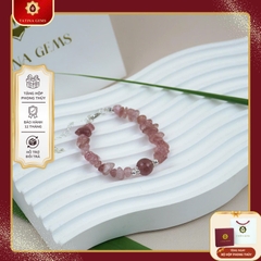 Vòng Tay Đá Thạch Anh Dâu Tây Vụn MàI Bóng Tự Nhiên Mix Hạt Chuyển Vận Cao Cấp TATINA GEMS. (Tặng Bộ Hộp Đựng Sang Trọng)