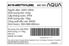 Máy sấy bơm nhiệt Aqua 10 kg AD10-AR377U1L GN