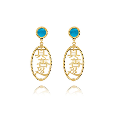 Khuyên tai (Zhen Shan Ren Words 14kt Yellow Gold with Blue Mother of Pearl)