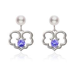 Khuyên tai Phước lành Vĩnh cửu - Vàng trắng 18kt với Đá Tanzanite