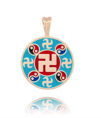Mặt dây chuyền hình tròn (Wan Enamel Teal - 10kt Yellow Gold 20mm)