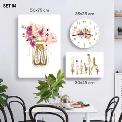 Set tranh + đồng hồ trang trí phòng khám Nha khoa