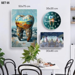 Set tranh + đồng hồ trang trí phòng khám Nha khoa