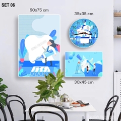 Set tranh + đồng hồ trang trí phòng khám Nha khoa
