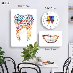 Set tranh + đồng hồ trang trí phòng khám Nha khoa
