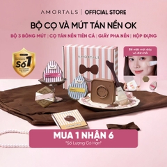 Bộ dụng cụ trang điểm Amortals OK (gồm 3 bông phấn+1 cọ+1 hộp giấy pha màu trang điểm+1 hộp đựng)