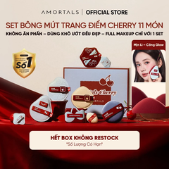 Bộ bông phấn đa năng Amortals phiên bản Cherry Series, (gồm 6 Bông phấn lớn + 3 Bông phấn mini + 1 Hộp đựng + 1 Túi vải nhung)