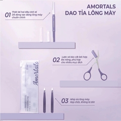 Bộ 3 dụng cụ dao kéo cắt tỉa lông mày Amortals (gồm Kéo cắt lông mày 1 cây + dao tỉa lông mày 2 đầu 1 cây + nhíp lông mày 1 cây)