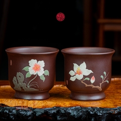 CẶP CHÉN TRÀ CHỦ TỬ NÊ VẼ HOA LAN VÀ HOA NHÀI (200ml)