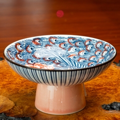 CHÉN SỨ VẼ TAY ĐỰNG HOA QUẢ (Chim Công)