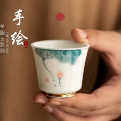 CHÉN TRÀ SỨ CẢNH ĐỨC DÁNG CAO VẼ SEN (50ml)