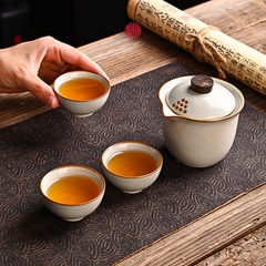 QUÀ TẶNG BỘ ẤM TRÀ DU LỊCH HÌNH HỘP VẢI XÁM GỌN NHẸ