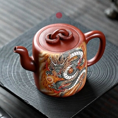 Ấm tử sa song quyến lão tử nê vẽ rồng đẹp 300ml Trương Tiểu Lĩnh