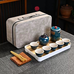 QUÀ TẶNG BỘ ẤM TRÀ DU LỊCH HÌNH HỘP VẢI CHỮ NHẬT XÁM