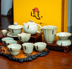 BỘ ẤM TRÀ SỨ MEN RẠN NGỌC BÍCH CAO CẤP ( Nghệ nhân Khâu Vệ Quốc )