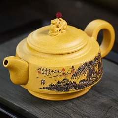 Ấm tử sa lão đoàn nê vẽ sơn thủy Vương Hiến Hải 320ml