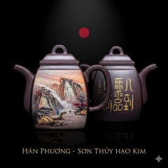 Ấm tử sa Hán Phương vẽ sơn thuỷ khoáng lão tử nê 370ml cao cấp