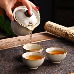 QUÀ TẶNG BỘ ẤM TRÀ DU LỊCH HÌNH HỘP VẢI XÁM GỌN NHẸ