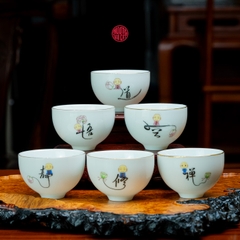 BỘ 6 CHÉN TRÀ SỨ CẢNH ĐỨC VẼ CHỮ THIỀN (100ml)