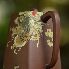 Ấm tử sa vân đỉnh tứ phương Sa Hải Du Long khoáng đế tào thanh 580ml
