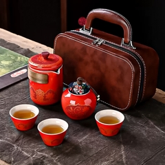 QUÀ TẶNG BỘ ẤM TRÀ DU LỊCH  ( Túi da nâu )