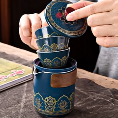 QUÀ TẶNG BỘ ẤM TRÀ DU LỊCH  ( Túi da nâu )