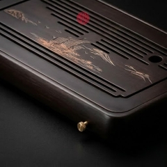 KHAY TRÀ TRE MÀU ĐEN KHẮC THUẬN BUỒM XUÔI GIÓ ( 38x22x4cm )